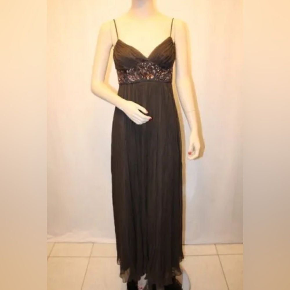 BCBGMaxAzria Black Silk chiffon Sequin Sweetheart empire waist Pleated Gown 0